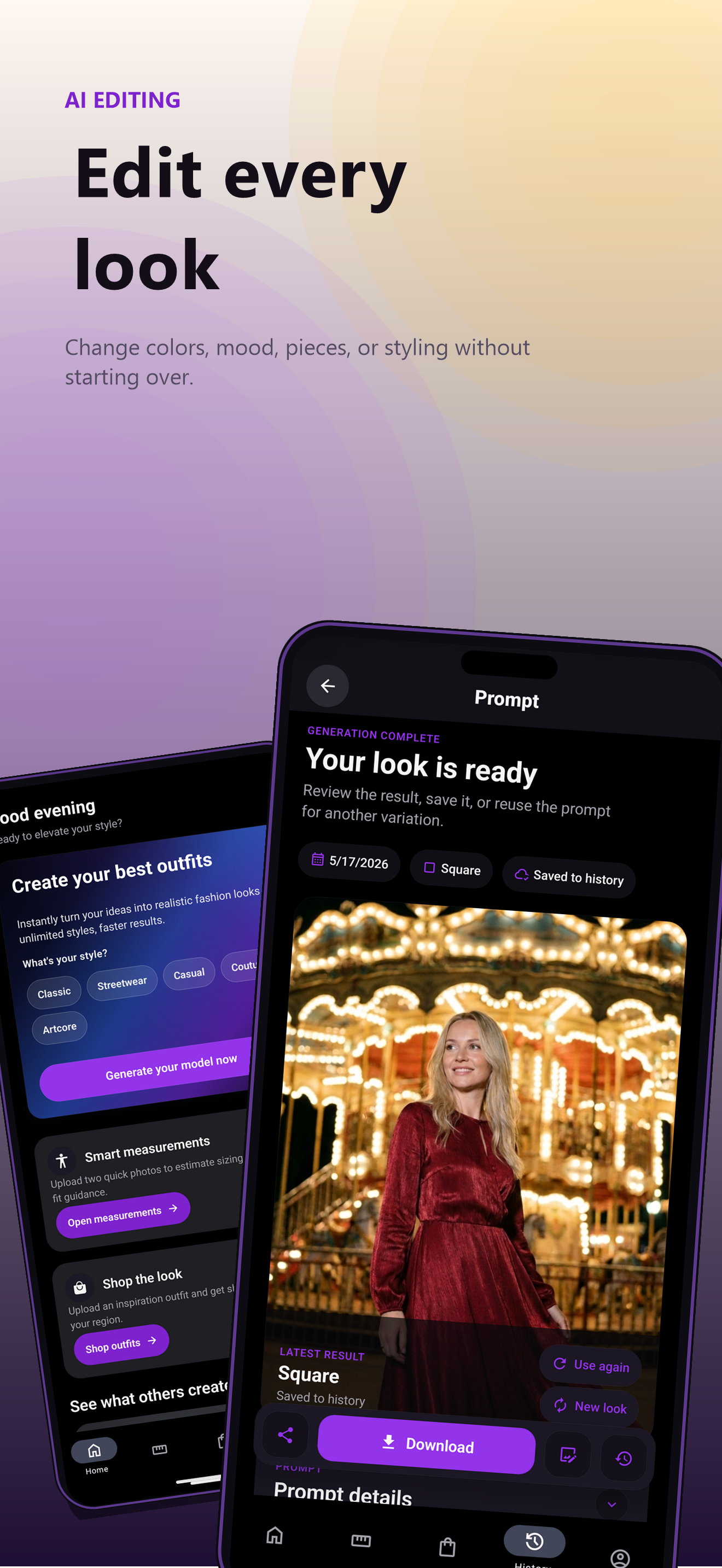 Dressify AI editing screen in the app